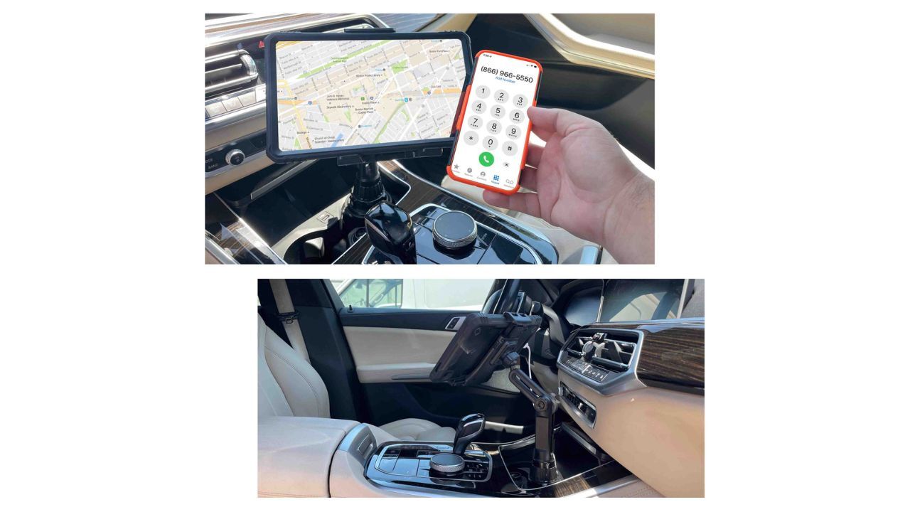 Tablet and phone mounted in car for navigation and hands-free use