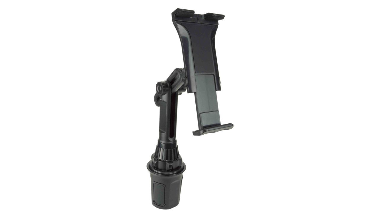 Adjustable heavy-duty cup holder phone mount by Cozy Cup Holder isolated on white background