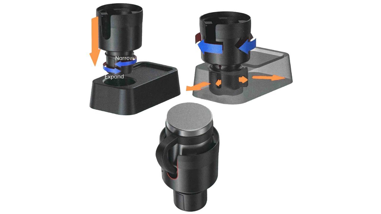 Universal cup holder adapter with rotating base and expandable grip design