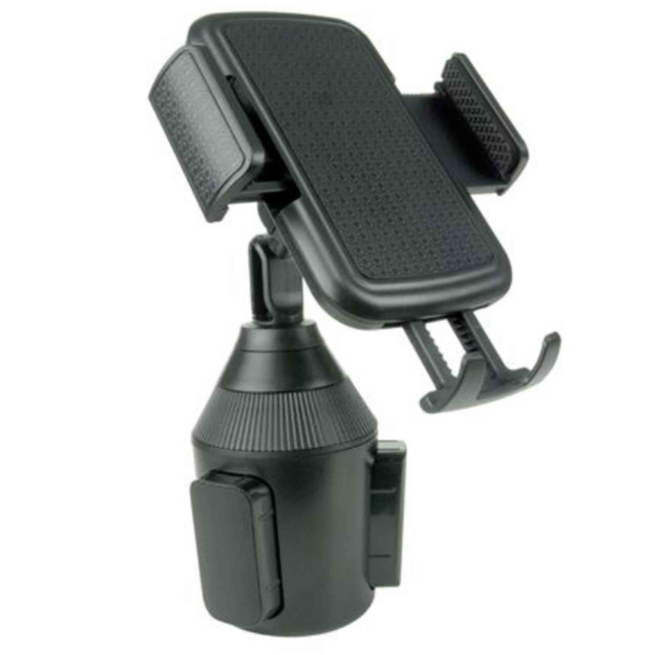 Universal car cup holder phone holder with adjustable grip and stable base.
